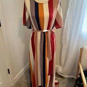 Roolee Red and Yellow Midi High Low Sundress with Dolman Sleeves